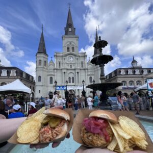 Crab Cake Sliders and Crawfish Ravigote Sliders with Crawfish Boil Pickles